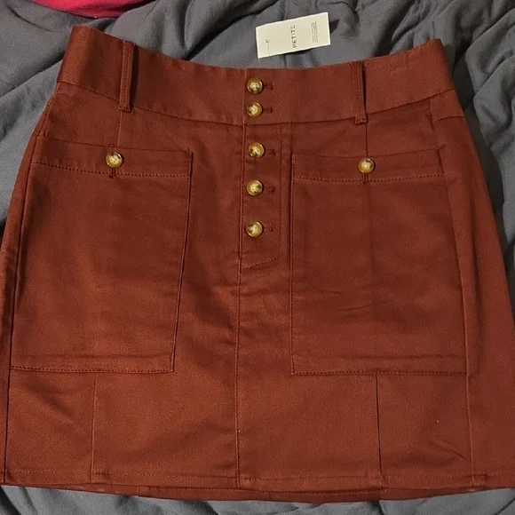 LOFT Rust-Brown Button-Front Mini Skirt - Picture 4 of 6